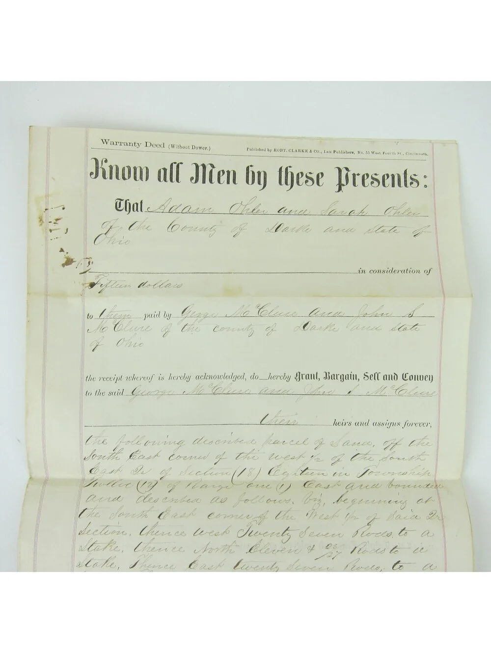 US Revenue Stamp 50 cent Scott R60 on Darke County Ohio Deed Ohler McClure 1867